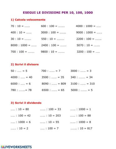 Divisioni per 10, 100, 1000