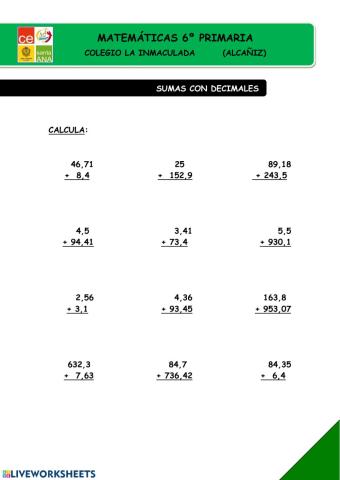 Sumas con decimales