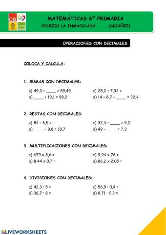 Operaciones con decimales