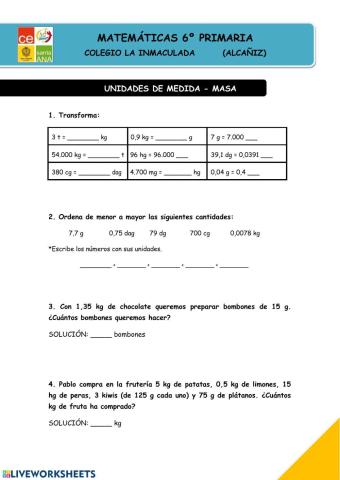 Unidades de medida - masa