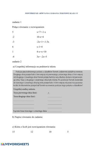 Powtórzenie - równania i zadania tekstowe