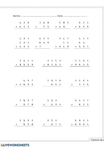 4. PARA PRACTICAR: Sumas con decimales