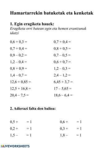 Zenbaki hamartarrekin ariketak