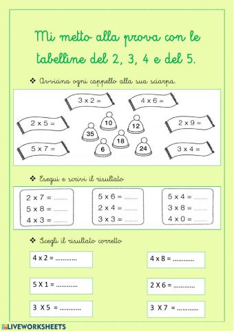 Tabelline del 2, 3 , 4, 5