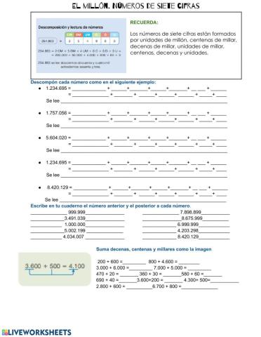 Números Naturales hasta 7 cifras