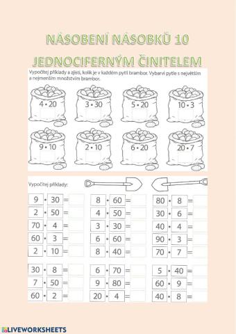 MATEMATIKA - násobení násobků deseti jednocif. číslem