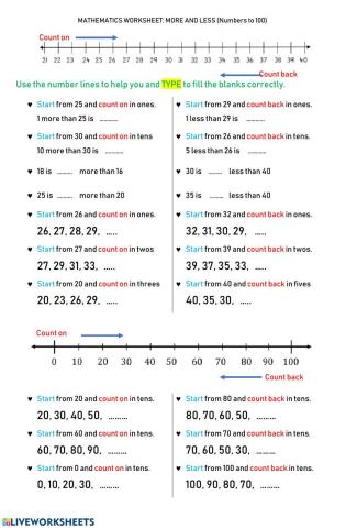 Worksheet 5 MORE and LESS (Number Pattern Part 2)