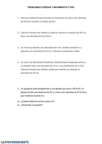 Ejercicios cinemática 2º eso