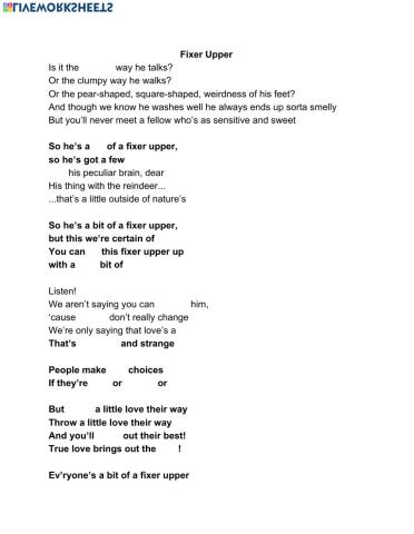 Fixer Upper Lyric Sheet