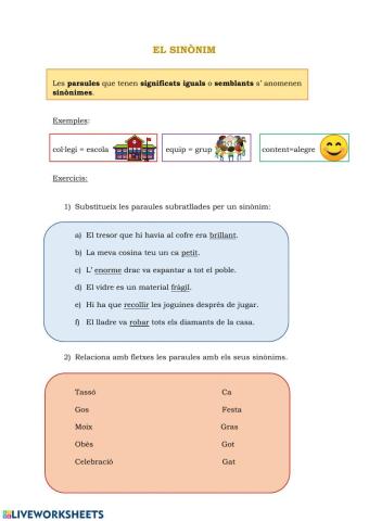 Explicació i exercicis de sinònims