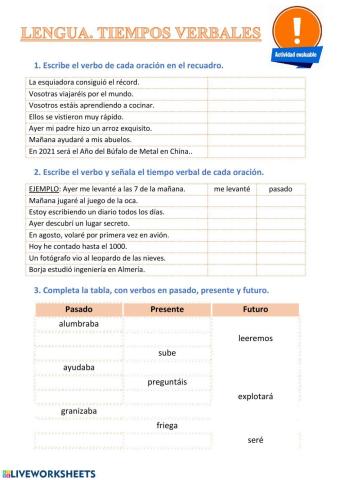 Tarea evaluable de Lengua. Tiempos verbales