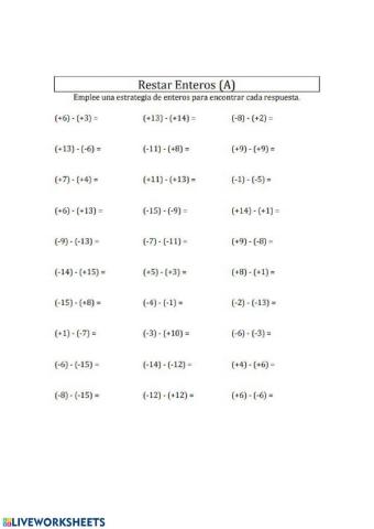 Resta de numeros enteros