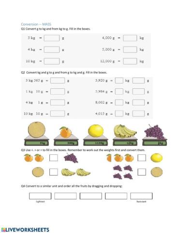 Convert and compare mass