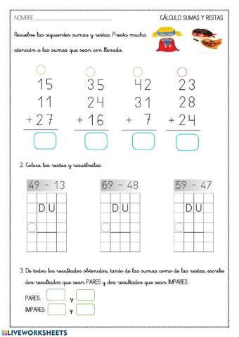 Sumas con llevada y restas