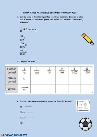 Fracciones decimales y porcentajes