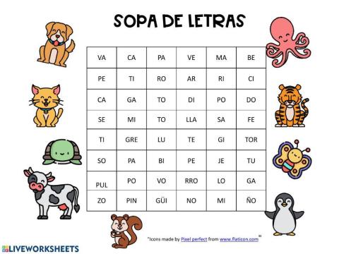 Sopa de sílabas de animales