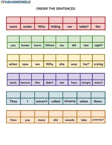 Order the sentences Past Simple Past Continuous