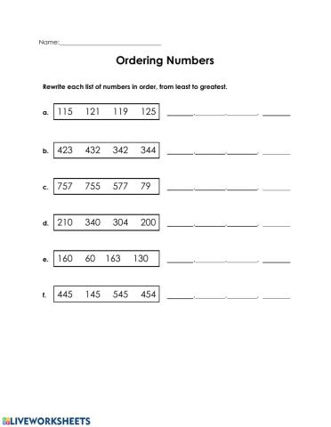 Ordering Numbers-3 digit