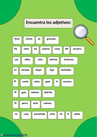 Encuentra los adjetivos