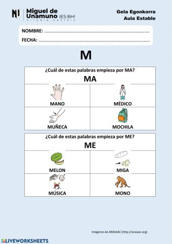 La M 2: Elige la que empieza por la sílaba…