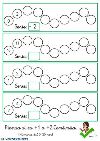 Series +1, +2 (pares) del 0 al 20