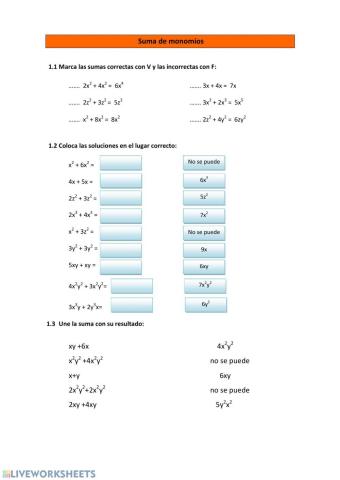 SUMAS Y RESTAS DE MONOMIOS