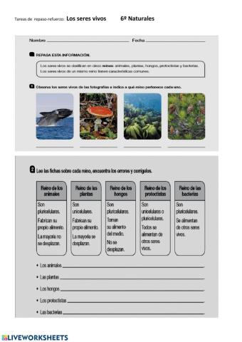 tarea 2 refuerzo repaso naturales 6º primaria