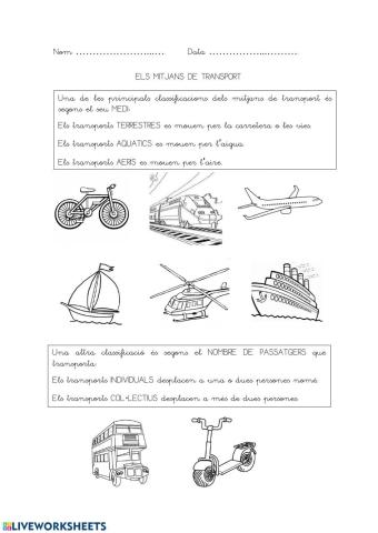 Classificacions dels mitjans de transport