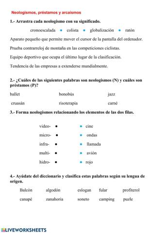 Neologismos, préstamos y arcaísmos