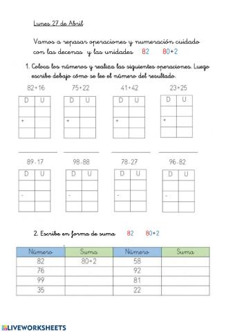 Sumas y restas sin llevar