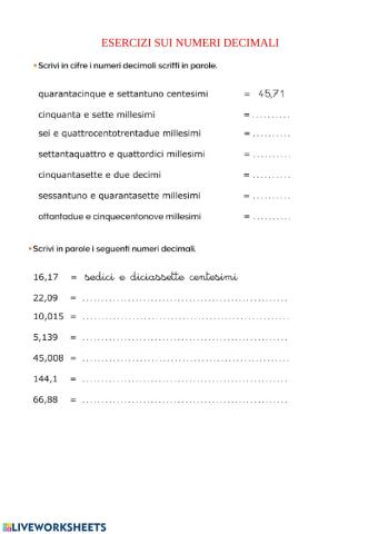 Esercizi con decimi centesimi millesimi