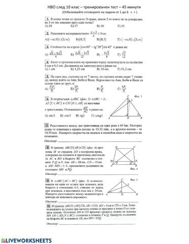 НВО след 10 клас - тернировъчен тест