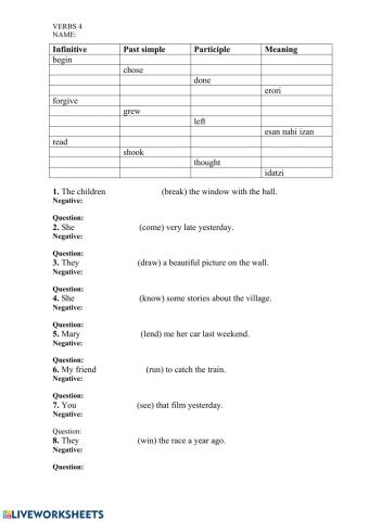 Irregular verbs test