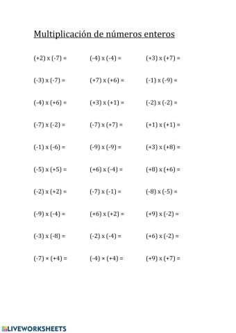 Multiplicación números enteros