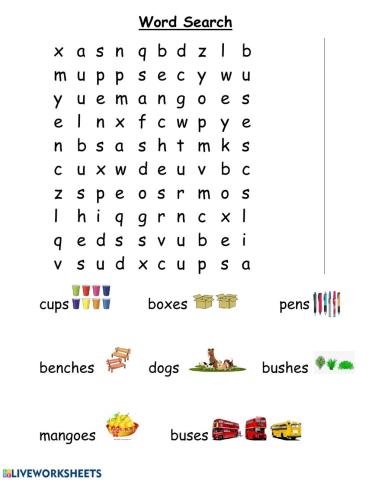 Plurals Word Search