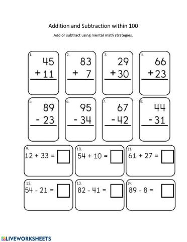 Addition and Subtraction within 100