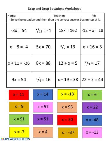 STAAR Math Drag-Drop Equation WS