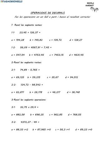 Operacions amb decimals