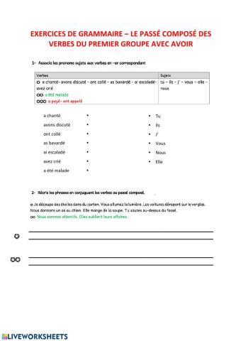 Structuration - Le passé composé avec avoir (Picot)