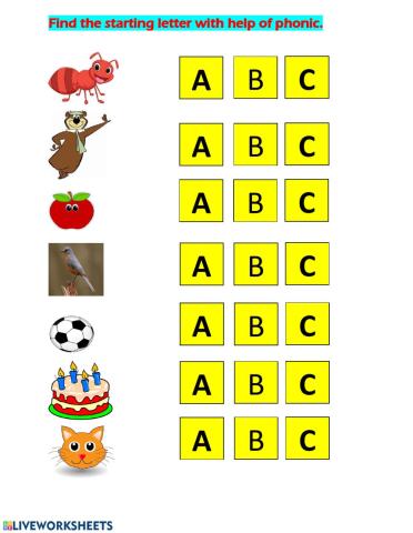 english phonic practice ABC