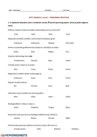 3. pisana provjera znanja - geografija 8