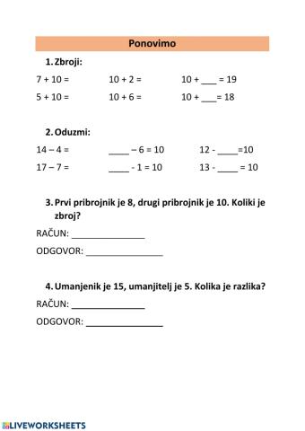 Zbrajanje i oduzimanje do 20