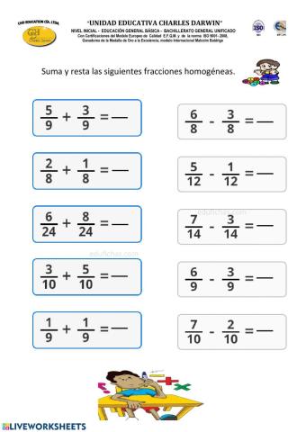 Fracciones Homogéneas Suma y Resta