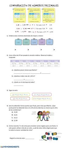 Comparar y ordenar decimales