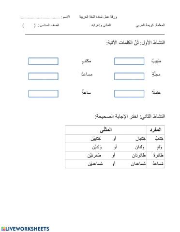 ورقة عمل المثنى