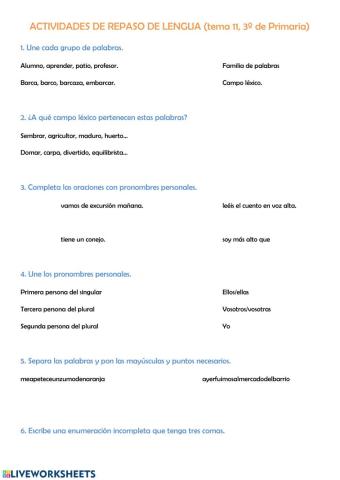 Repaso Lengua 4º de Primaria