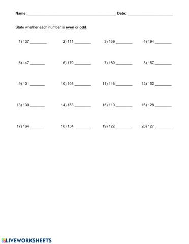 Identifying Odd and Even Numbers