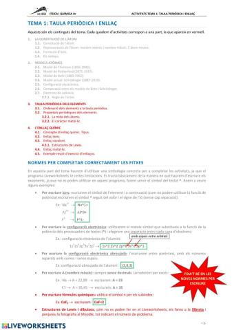 QUÍMICA 4t. Tema 1: TAULA PERIÒDICA I ENLLAÇ. QUADERN 3