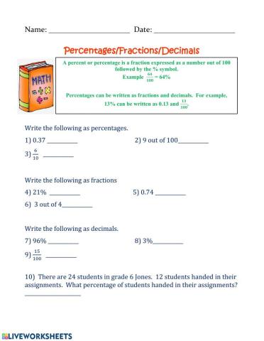 Percent-Fractions-Decimals