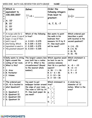 6th Grade SOL Review